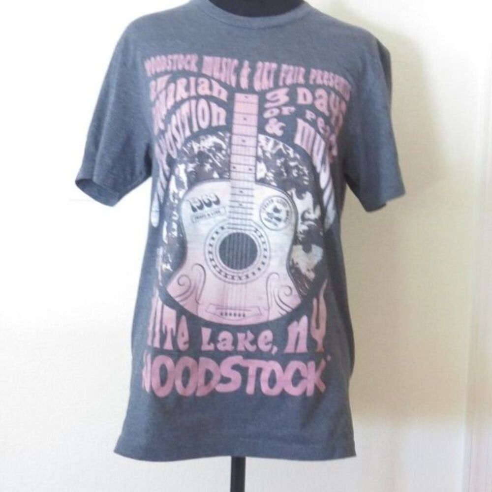 Women's Woodstock 1969 Music Festival Graphic T Retro Gray/Pink S S EUC - Picture 3 of 5
